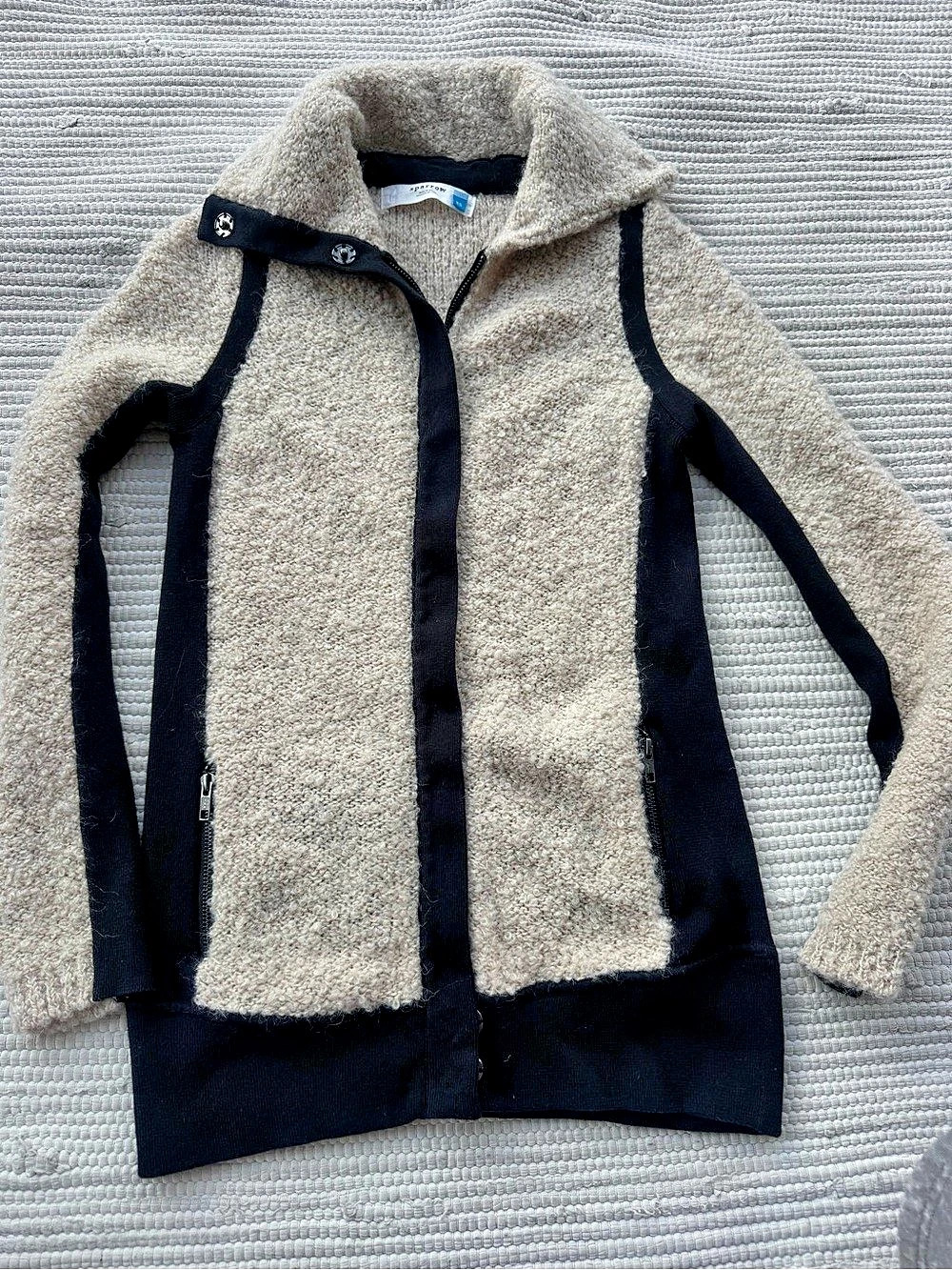 Anthropologie Sparrow Bouclé Wool Mohair Colorblock Sweater Jacket XS - Picture 2 of 12